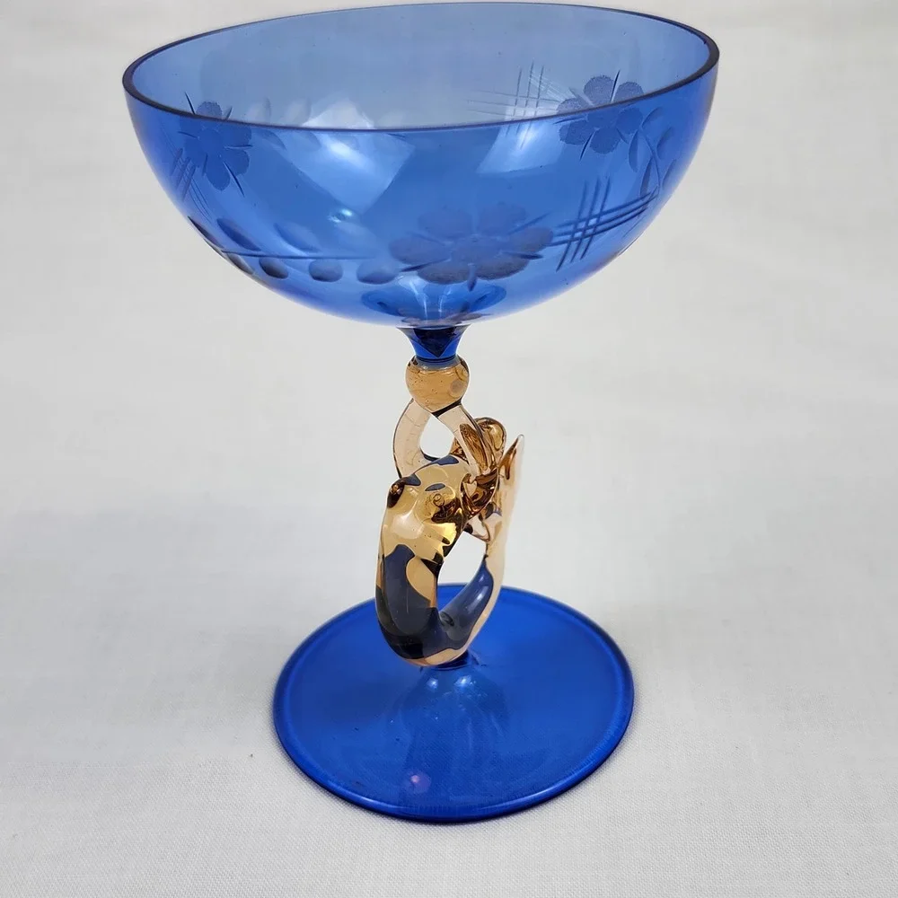 VTG Art Deco Bimini Glass Fritz Lampl Austria Nude Mermaid 1920s Blue Amber